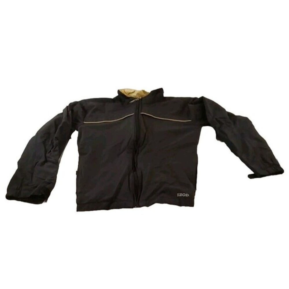 IZOD Women’s Large Black White Full Zip Golf Windbreaker Track Jacket Activewear